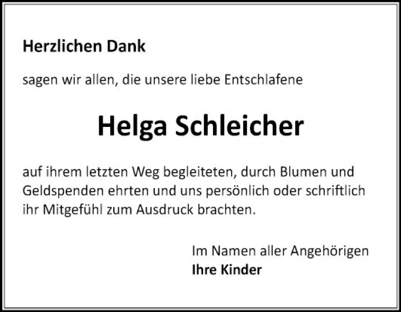  Traueranzeige für Helga Schleicher vom 01.02.2020 aus Schwetzinger Zeitung