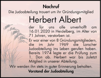 Traueranzeige von Herbert Albert von Bergsträßer Anzeiger