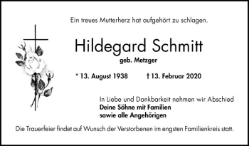 Traueranzeige von Hildegard Schmitt von Bergsträßer Anzeiger