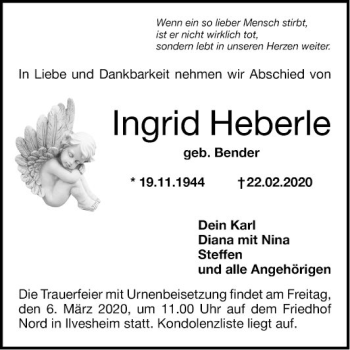 Traueranzeige von Ingrid Heberle von Mannheimer Morgen