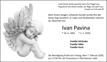 Traueranzeige von Ivan Pavina von Fränkische Nachrichten