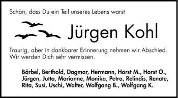 Traueranzeige von Jürgen Kohl von Mannheimer Morgen