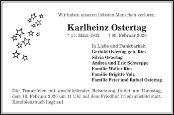 Traueranzeige von Karlheinz Ostertag von Mannheimer Morgen