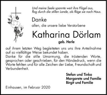 Traueranzeige von Katharina Dörlam von Bergsträßer Anzeiger