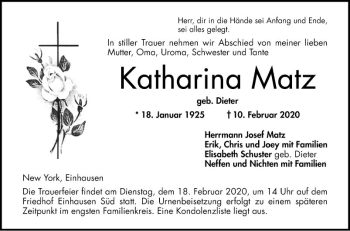 Traueranzeige von Katharina Matz von Bergsträßer Anzeiger