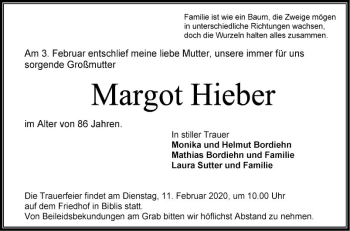 Traueranzeige von Margot Hieber von Mannheimer Morgen