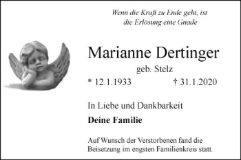 Traueranzeige von Marianne Dertinger von Mannheimer Morgen