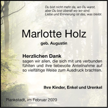 Traueranzeige von Marlotte Holz von Schwetzinger Zeitung