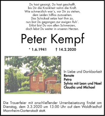 Traueranzeige von Peter Kempf von Mannheimer Morgen