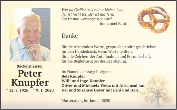 Traueranzeige von Peter Knupfer von Mannheimer Morgen