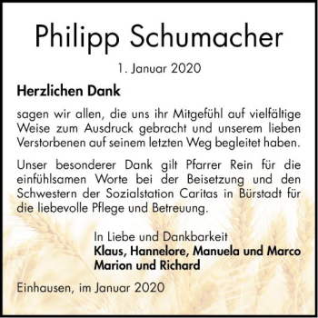 Traueranzeige von Philipp Schumacher von Bergsträßer Anzeiger