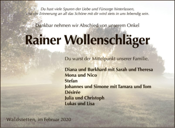 Traueranzeige von Rainer Wollenschläger von Fränkische Nachrichten