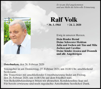 Traueranzeige von Ralf Volk von Fränkische Nachrichten