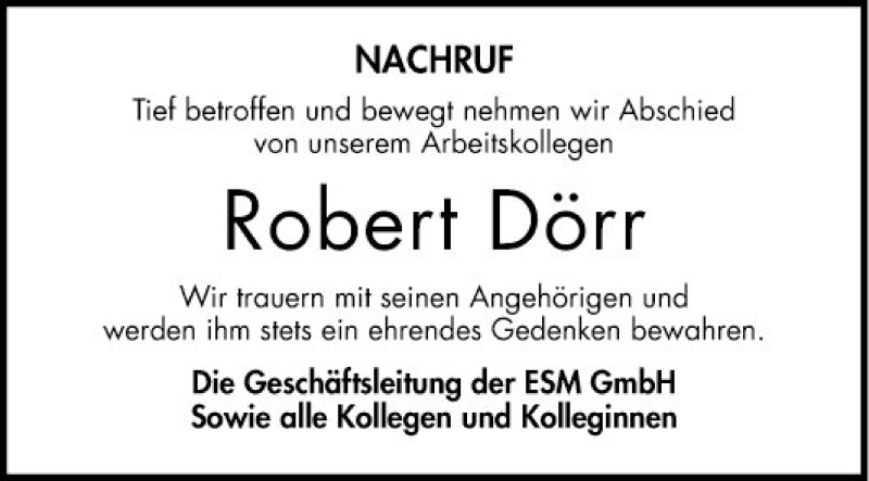  Traueranzeige für Robert Dörr vom 11.02.2020 aus Mannheimer Morgen