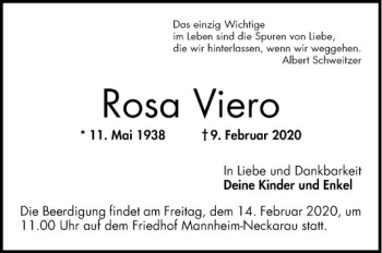 Traueranzeige von Rosa Viero von Mannheimer Morgen