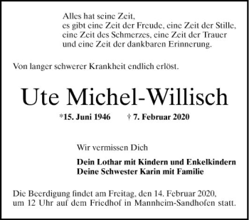 Traueranzeige von Ute Michel-Willisch von Mannheimer Morgen