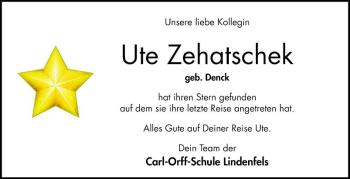 Traueranzeige von Ute Zehatschek von Bergsträßer Anzeiger