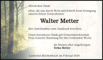 Traueranzeige von Walter Metter von Bergsträßer Anzeiger