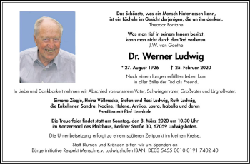 Traueranzeige von Werner Ludwig von Mannheimer Morgen