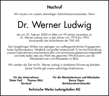 Traueranzeige von Werner Ludwig von Mannheimer Morgen