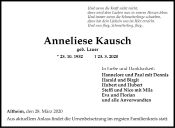 Traueranzeige von Anneliese Kausch von Fränkische Nachrichten