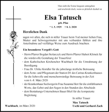 Traueranzeige von Elsa Tatusch von Fränkische Nachrichten