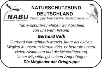 Traueranzeige von Gerhard Volk von Bergsträßer Anzeiger