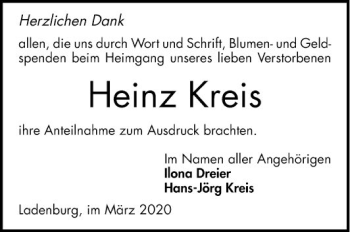 Traueranzeige von Heinz Kreis von Mannheimer Morgen