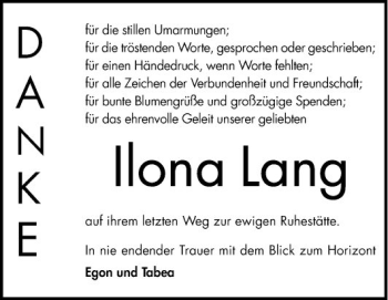 Traueranzeige von Ilona Lang von Mannheimer Morgen