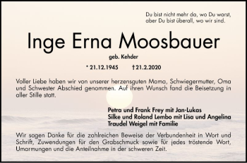 Traueranzeige von Inge Erna Moosbauer von Schwetzinger Zeitung