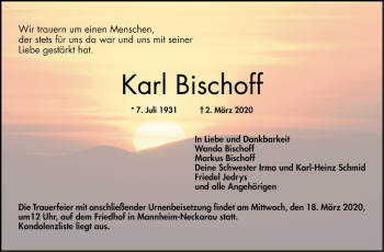 Traueranzeige von Karl Bischoff von Mannheimer Morgen