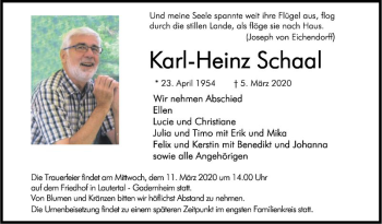 Traueranzeige von Karl-Heinz Schaal von Bergsträßer Anzeiger