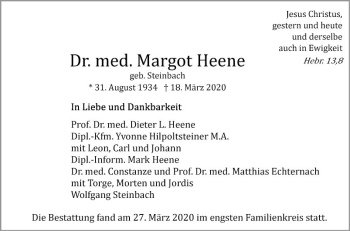 Traueranzeige von Margot Heene von Mannheimer Morgen