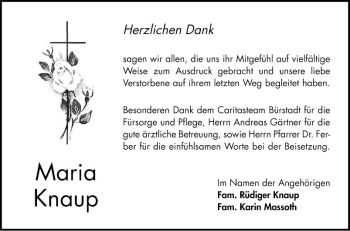 Traueranzeige von Maria Knaup von Bergsträßer Anzeiger