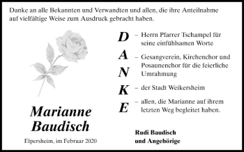 Traueranzeige von Marianne Baudisch von Fränkische Nachrichten