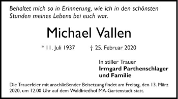 Traueranzeige von Michael Vallen von Mannheimer Morgen