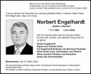 Traueranzeige von Norbert Engelhardt von Fränkische Nachrichten