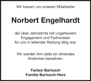 Traueranzeige von Norbert Engelhardt von Fränkische Nachrichten