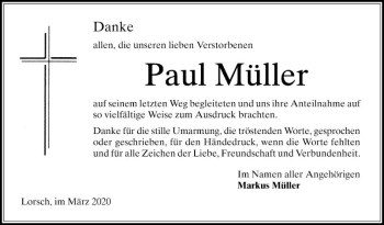 Traueranzeige von Paul Müller von Bergsträßer Anzeiger