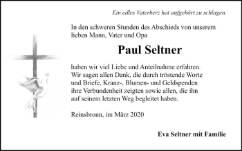 Traueranzeige von Paul Seltner von Fränkische Nachrichten