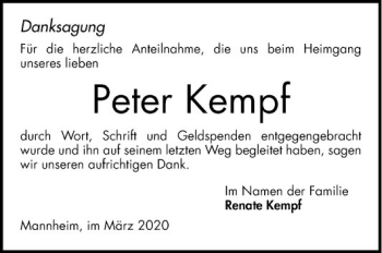 Traueranzeige von Peter Kempf von Mannheimer Morgen