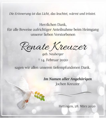 Traueranzeige von Renate Kreuzer von Fränkische Nachrichten