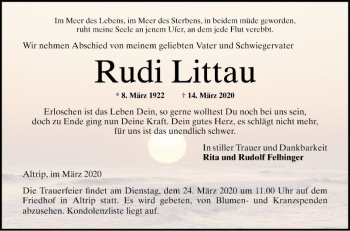 Traueranzeige von Rudi Littau von Mannheimer Morgen