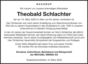 Traueranzeige von Theobald Schlachter von Fränkische Nachrichten