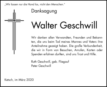 Traueranzeige von Walter Geschwill von Schwetzinger Zeitung