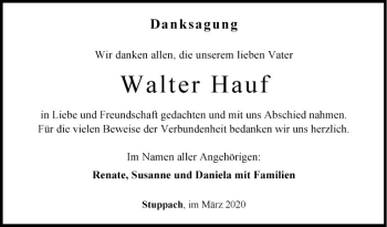 Traueranzeige von Walter Hauf von Fränkische Nachrichten