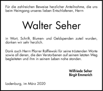 Traueranzeige von Walter Seher von Mannheimer Morgen