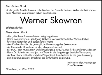 Traueranzeige von Werner Skowron von Schwetzinger Zeitung