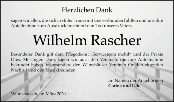 Traueranzeige von Wilhelm Rascher von Bergsträßer Anzeiger