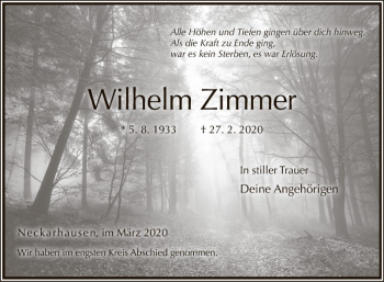 Traueranzeige von Wilhem Zimmer von Mannheimer Morgen